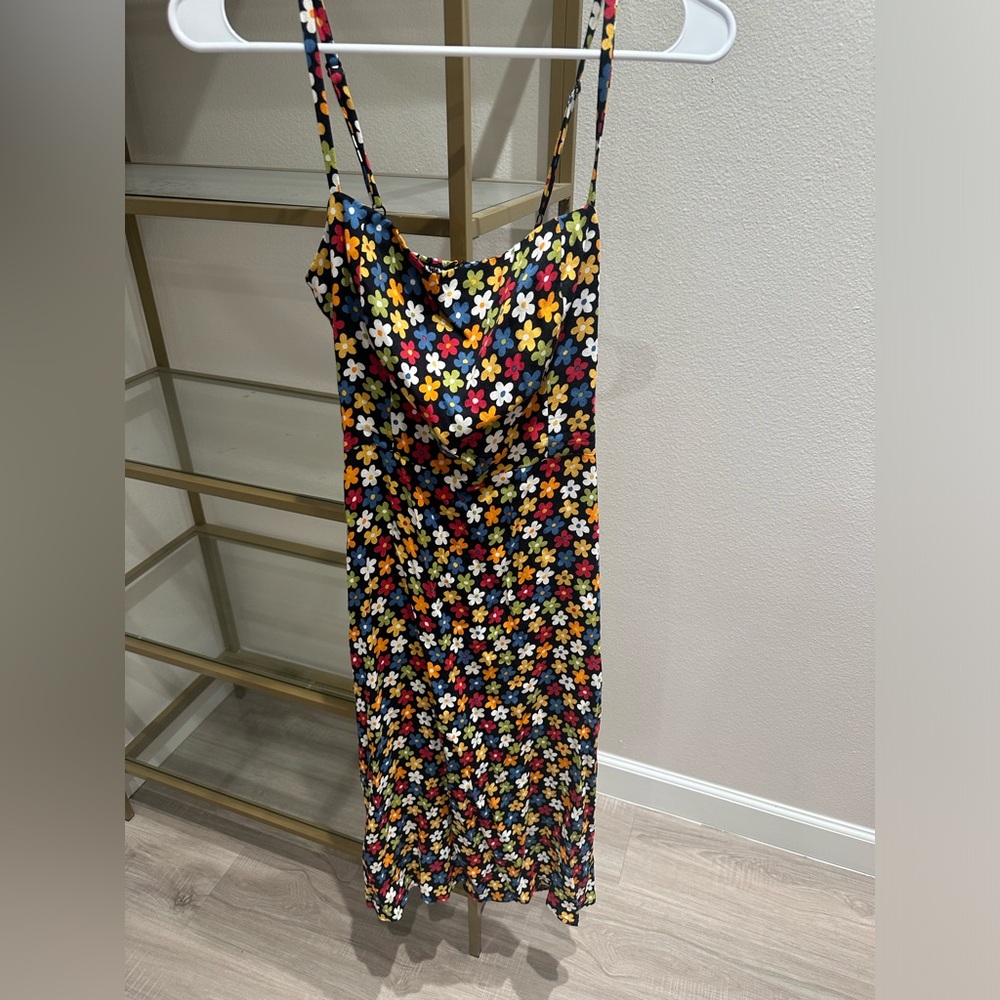 Reformation Floral Midi Dress in Black With Multicolor Flowers Size 8